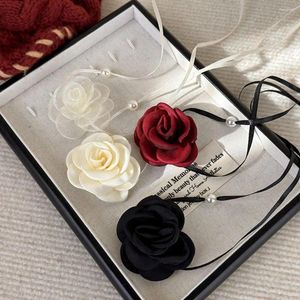 Cara romântico Rose Flower Flower Moda Ajustável Chain Chain Pano Retro Pearl Strap Women