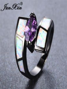 Junxin boho femmina maschio whiteblue fire anelli opal per donne nere oro nero ripieno rosa viola zircone marquise gioielli nuziali 4730586