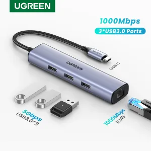 Карты Ugreen USB C Ethernet Hub USB3.0 1000 Мбит / с Гигабитной сетевой карты для ноутбука Nintendo Switch USB Ethernet Adapter USB для RJ45