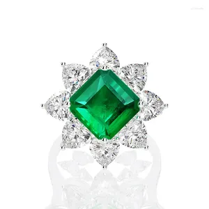 Anelli a grappolo SHIPEI Jewelry S925 Pure Silver 5Ct Luxury Square Emerald Ring High End Women's High