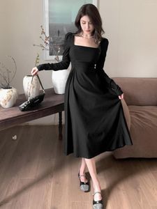 Vestidos casuais Insta2024 Early Autumn Wear Fancy Super Nice Dress Fashion Black Moda Longa