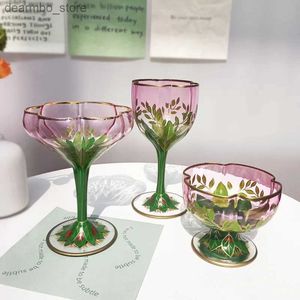 Wine Glasses Austria Vintae Champane Wine lasses Cup Crystal lass Red Wine Cup Pink Hand Painted Ice Cream Bowl Flower oblet lasses L49