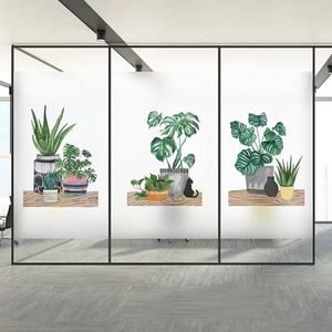 Window Stickers Green Cactus Potted Glue-free Electrostatic Glass Film Wardrobe Sliding Door Balcony Bathroom Frosted