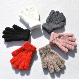 Children Gloves Solid Color Lamb Fleece Kids Five Fingers Glove For Girl Boy Thick Plush Knitted Mittens Winter Warm Cold Proof