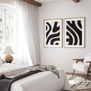 2つの抽象的な白黒モダンウォールアートキャンバスプリント絵画ポスターホームデコレーションリビングベッドルームオフィスの写真