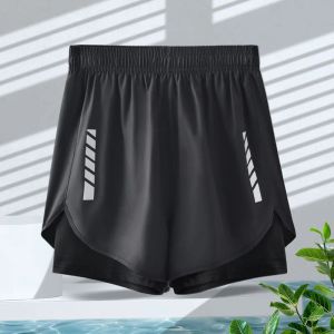 Shorts Quick Dry Fitness Dupla camada calça curta para treinamento esportivo de ginástica bodybuilding shorts de seda gelo homens esportes ao ar livre shorts de corrida