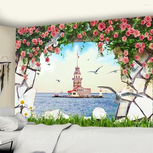 Tapisseries naturliga blomma vägg hängande mandala trädgård landskap boho stil rum dekor tapiz hippie sovrum trasa matta 6 storlekar