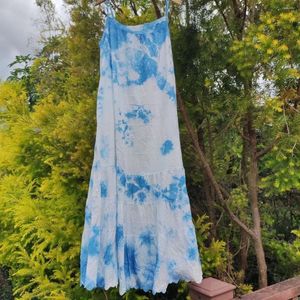 Casual Dresses Fashion Plant Handmased Tie Dye Cotton Brodery Dress Loose Bottom Vintage Fit Long For Women