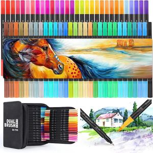 60 Dual Tip Brush Markers Art Markers for ArtistsColoring Pens Brush Fine Tip Markers for Kids Adult Coloring Books Calligraphy 240328