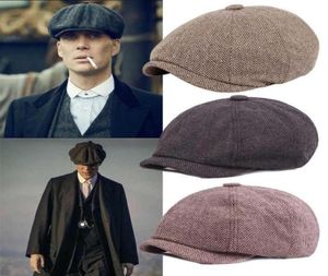 Men Beret Vintage Herringbone Gatsby Tweed Peaky Blinders Hat Newsboy Beret Hat Spring Winter Flat Flat Hats Q0703312d22947564226