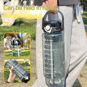 Water Bottles 1.5/2Liter Sport Straw Bottle With Time Scale Plastic Summer Cold Juice Cup Large Capacity Portable Travel