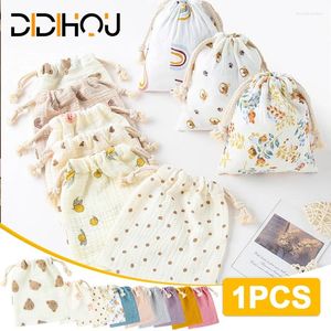 Storage Bags Cotton Linen Fabric Pouch Drawstring Bag Cute Animal Plant Printsocks/Underwear Shoes Makeup Case Xmas Gift