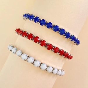 Bangle Red/White/Blue Copper Inlaid Resin Rhinestone Elastic Bracelet 3pcs - Single Row Full Zircon For Women Independence Day