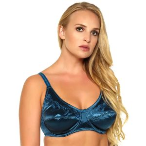 BRAS C046 Kadın Sütyen Siyah/Yeşil/Sier 3 Renkler Saten Nakış Çizilmemiş Push Up Cup Big Boyut 38 40 42 44 46 DD DDD E F Tam Kupa