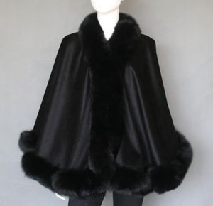 Svart brud vinter bröllop kappa cape huva med faux päls lång satin brud vinterkapslan anpassad gjord 6736460