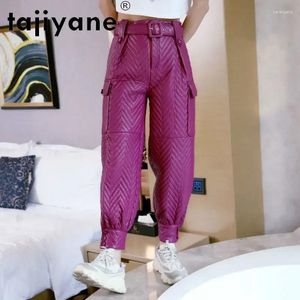 Frauenhose Tajiyane Cargo Frauen echte Schaffellhose Frau echtes Leder High Taille Oversize Mujer Pantalones TN2421