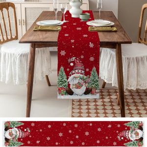 Christmas Gnomes Pine Tree Snowflake Linen Table Runners Party Decor Winter Xmas Dining Table Runners Christmas Decorations 2024