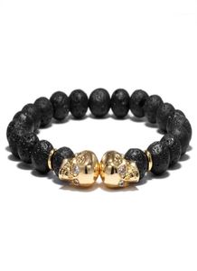 Charm Bracelets 8mm Natural Lava Stone Bracelet Retro Black Beads Fashion Men Skull Braclet Simple Design Punk Jewelry Brazalet Ho7540023