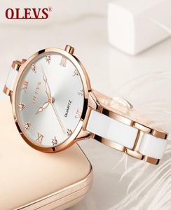 Olevs Women Watches Luxury Rose Gold Fashion Waterproof Ceramics Diamonds Ladies Watch Wristwatch High Quality C190412036603198