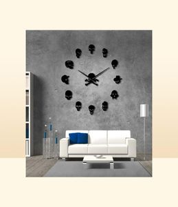 Olika skallehuvuden DIY Horror Wall Art Giant Wall Clock Big Needle Frameless Zombie Heads Large Wall Watch Halloween Decor 20112294624