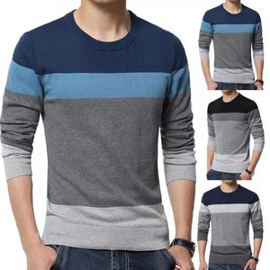 Herrtröjor 2024 Autumn Casual tröja o-hals randig smal fit knittwear mens trollovers pullover män pull homme m-3xl