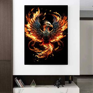 Abstract Golden Flame Phoenix Poster Fantasy Animal Mythical Bird Wall Art Print Canvas Målning för vardagsrumsheminredning