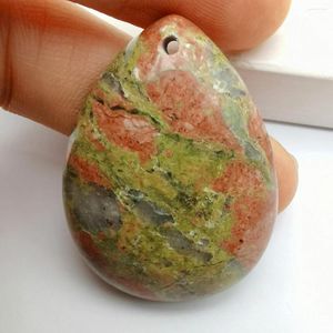 ペンダントネックレスナチュラル40x30mm Unakite Epidote Stone Bead Teardrop CabaCabochon Hole Jewelry for Gift Gem H155