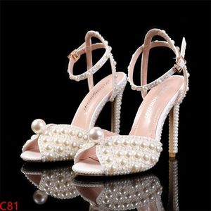 Maogu feminino sandálias Moda de alta qualidade Sapatos de casamento mulheres pérolas pérolas de luxo de luxo de luxo de luxo de fivela de fivela sandal 43 240402