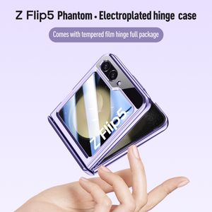 För Samsung Galaxy Z Flip 5 Case Electropated Transparent folding gångjärn med spegelfilm All Inclusive stockproof Hard Cover