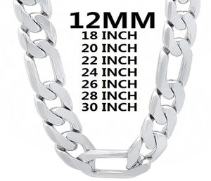 Chains Solid 925 Sterling Silver Necklace For Men Classic 12MM Cuban Chain 1830 Inches Charm High Quality Fashion Jewelry Wedding4578887