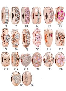 Ny 925 Sterling Silver Fit Charms Armband Rose Gold Flower Daisy Crown Love Heart Pave Clip Charms för europeiska kvinnor Bröllop Original Fashion Jewelry6227843