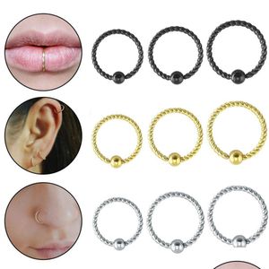 Burun Halkaları Saplamalar 1pc 6/8/10mm Paslanmaz Çelik Top Dişli Burun Halkaları Karışık Renk Vücut Klipsleri Kadınlar İçin Çember Erkekler Kıkırdak Piercing Dhtkf