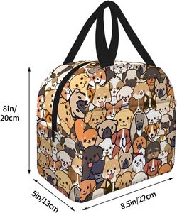 Cute Dog Lunch Bag Kawaii Puppy Lunch Box Animal Print Compact Tote Bag Reusable Purse for Women Picnic Beach Office Work