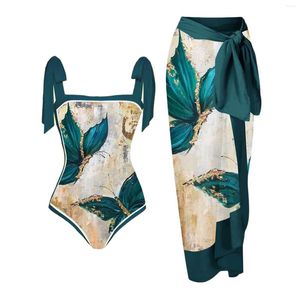 女性用水着の女性は、一枚のピース水着ヴィンテージカラーブロック抽象的なフローラルプリント長いスカートカバーブラジルのビキニを押し上げる