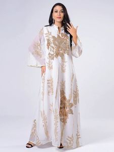 Dress For Women Moroccan Kaftan Turkey Arabic Jalabiya White Islamic Ethnic Robe Eid Sequins Embroidered Abaya 240412