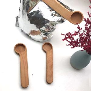 Tea Protein Powder Milk Wooden Handle Multifunctional Clip Coffee Spoon 0412