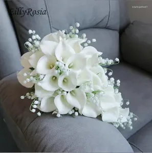 Bröllopsblommor White Calla Lily of the Valley Teardrop Bridal Bouquet Elegant Holding Artificial Real Touch Simple