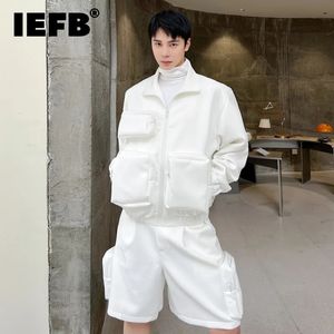 IEFB Autumn Mens sätter treedimensionell stor ficka Twopiece Trendy Lapel Jacket Personliga arbetskläder Shorts 9C1351 240412