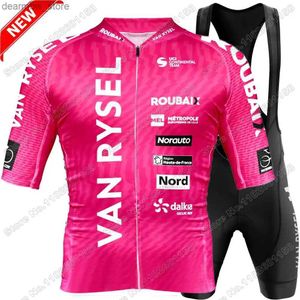 Rowerowe koszulki 2024 Van Rysel - Roubaix Lil Mtropo Cycling Jersey Set Pink Cycling Clothing Men Road Bike Koszulka Rowerowe szorty L48