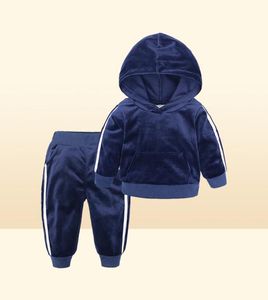 Sammet hoodiespants 2 stycke uppsättning för barn pojkar flickor kläder 2020 småbarn kostym barn kläder babykläder träning 17y4397360