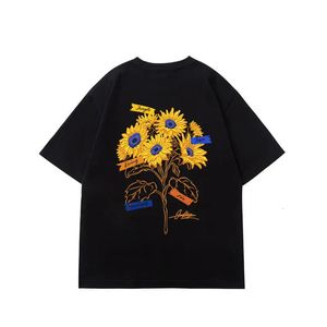 Summer American Retro Men and Women Trendy Personality Sunflower Print Kort ärmar Lämpliga för hemmet Tshirt Top Y2K 240402