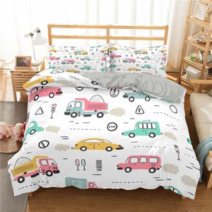 Cartoon Train Bedding Set 2/3pcs Däcke Cover Toy Car Truck Soft Quilt Cover Single Queen King Size Polyester Comporter Cover 240329