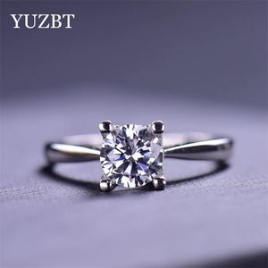 YUZBT Women Trendy 18K White Gold Plated 1 ct Brilliant Cut Diamond Tester Past D Color Cow Head Ring Wedding Jewelry240412