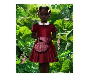 Ruud van Empel, стоящий в зеленой живописи красного платья Пятна Принт домашнего декора в рамке или безропокции Popaper Material8211408