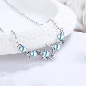 Anhänger Kofsac Exquisity Crystal Round Crescent Moon Star Halskette Frauen elegant 925 Sterling Silberschmuck Lady Valentinstag Geschenk