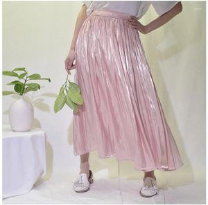 Saias Faldas Elegante Solid Salia Midi Pleated Women coreano High Spring Spring Summer Damas Cetin Maxi feminino SAIA 2024