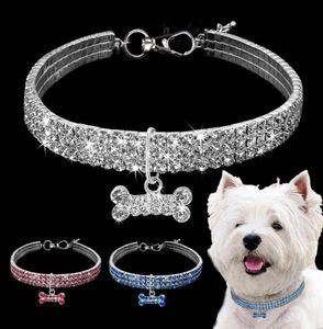 Hundhalsar Leases Bling Cat Collar Rhinestone Bone Justerbart halsband Luxury Kitten Puppy Pet Belts Tillbehör för liten hund5944957