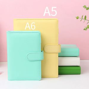 A5A6 Color Macaron Leather Spiral Notebook Cover 6 Hold Office Organizer Stationery Binder Notepad Journal 240411