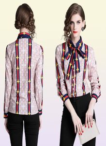 New Women's Printed Shirt With Neck Bow Plus Size Elegant Long Sleeve Ladies Button Blouses Runway Office Designer Shirts Tops9296350