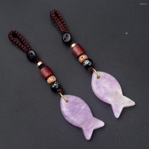 Keychains Cute Fish Natural Stone For Women Reiki Quartz Carved Animal Charm Amulet Healing Crystal Keyring Keychain Accessories